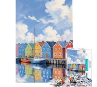 Puzzle da 1000 pezzi per adulti con riflessi colorati sul porto gioco educativo e stimolante ideale come regalo di compleanno (dimensioni 75x50cm)