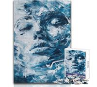 Puzzle da 1000 pezzi per adulti con ritratto astratto blu e bianco, gioco educativo, attività per la famiglia, regali di Babbo Natale segreto, dimensioni 50x75cm