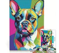 Puzzle da 1000 pezzi per adulti con ritratto colorato di bulldog francese in stile pop art, gioco interattivo, gara di velocità manuale, con pezzi a incastro di forma casuale 38x26cm