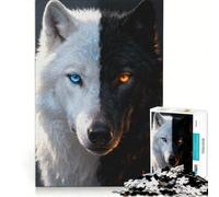 Puzzle da 1000 pezzi per adulti con ritratto del lupo Yin e Yang giocattolo fai-da-te interazione genitore-figlio rafforza l'amore tra le coppie 38x26cm