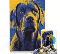 Puzzle da 1000 pezzi per adulti con ritratto di cane blu e giallo, gioco rompicapo, attività divertenti da fare a casa, collezione d'artista, belle arti 38x26cm
