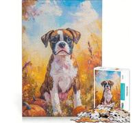 Puzzle da 1000 pezzi per adulti con ritratto di cane boxer e zucche, giocattolo fai-da-te, interazione genitore-figlio, rafforza l'amore tra le coppie 50x75cm