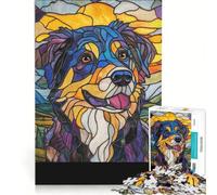 Puzzle da 1000 pezzi per adulti con ritratto di cane in vetro colorato gioco impossibile ideale per passare il tempo durante le vacanze regalo di compleanno o di viaggio 38x52cm
