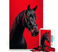 Puzzle da 1000 pezzi per adulti con ritratto di cavallo nero,incastro preciso,gioco stimolante per la mente, momenti di relax e divertimento per il compleanno 38x52cm