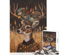 Puzzle da 1000 pezzi per adulti con ritratto di cervo e fiori gioco rompicapo sfida impegnativa decorazione da parete per rafforzare l'amore tra le coppie (38x52cm)