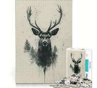 Puzzle da 1000 pezzi per adulti con ritratto di cervo e integrazione con la foresta, gioco divertente, interazione genitore-figlio, ogni pezzo è unico 38x26cm