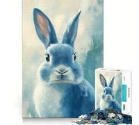 Puzzle da 1000 pezzi per adulti con ritratto di coniglietto blu dai bordi netti,gioco di logica,gioco di inattività,decorazione natalizia 50x75cm