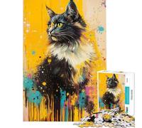 Puzzle da 1000 pezzi per adulti con ritratto di gatto e schizzi di colore Giocattolo decorativo da parete per adulti stimola la memoria e offre un'esperienza di gioco impegnativa (dimensioni 38x26cm)