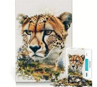 Puzzle da 1000 pezzi per adulti con ritratto di ghepardo e paesaggio della savana,ritaglio preciso,gioco creativo,giocattolo rilassante,regalo di Natale tranquillo (38x52cm)