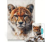 Puzzle da 1000 pezzi per adulti con ritratto di ghepardo ed effetto acquerello, gioco impossibile, ideale per passare il tempo durante le vacanze, regalo di compleanno o di viaggio 50x75cm
