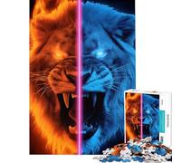 Puzzle da 1000 pezzi per adulti con ritratto di leone di fuoco e ghiaccio gioco antistress ideale come regalo (dimensioni 50x75cm)