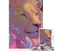 Puzzle da 1000 pezzi per adulti con ritratto di leone e decorazioni floreali ideale come regalo perfetto per la famiglia per passare il tempo in casa o in vacanza (75x50cm)