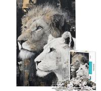 Puzzle da 1000 pezzi per adulti con ritratto di leone e leonessa impegnativo da completare perfetto come decorazione gioco divertente adatto a partire dai 14 anni (50x75cm)