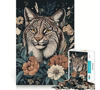 Puzzle da 1000 pezzi per adulti con ritratto di lince rossa e composizione floreale Gioco divertente e logico,ideale per il tempo libero Scena natalizia 38x26cm