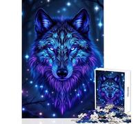 Puzzle da 1000 pezzi per adulti con ritratto di lupo al neon nella foresta oscura giocattoli per la decorazione della casa regali di compleanno giochi rilassanti decompressione intellettuale 38x52cm