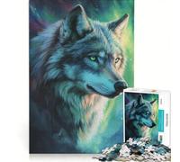 Puzzle da 1000 pezzi per adulti con ritratto di lupo e aurora boreale gioco rilassante attività divertente da fare in casa per rafforzare l'amore tra le coppie 50x75cm