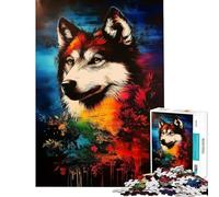 Puzzle da 1000 pezzi per adulti con ritratto di lupo e sfondo floreale Un gioco pratico divertente e spiritoso ideale come regalo di compleanno (Dimensioni: 38x26cm)