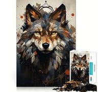 Puzzle da 1000 pezzi per adulti con ritratto di lupo in stile boho,bordi perfetti,gioco stimolante per la mente,gioco di ozio,illustrazione di scena natalizia 38x52cm