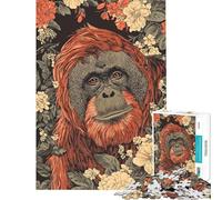 Puzzle da 1000 pezzi per adulti con ritratto di orango su sfondo floreale Puzzle antistress per adulti ideale per rilassarsi a casa per passare il tempo e per allenare la mente (dimensioni 50x75cm)