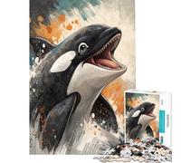 Puzzle da 1000 pezzi per adulti con ritratto di orca ad acquerello Aiuta ad allenare la mente è un antistress e un gioco per tutta la famiglia adatto a partire dai 14 anni (38x26cm)
