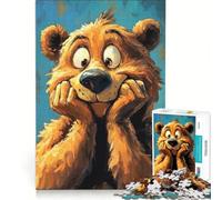 Puzzle da 1000 pezzi per adulti con ritratto di orso dei cartoni animati dall'espressione buffa, gioco educativo, difficile e stimolante, regalo di Natale o compleanno 38x26cm