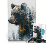 Puzzle da 1000 pezzi per adulti con ritratto di orso,disegno dai bordi precisi,gioco di logica,regalo per momenti di relax,divertente regalo di Natale (38x52cm)