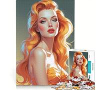 Puzzle da 1000 pezzi per adulti con ritratto di pin-up dai capelli arancioni gioco interattivo antistress compleanno e Natale 50x75cm