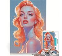 Puzzle da 1000 pezzi per adulti con ritratto di pin-up dai capelli arancioni gioco interattivo antistress compleanno e Natale 38x26cm
