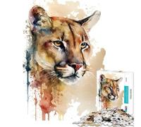 Puzzle da 1000 pezzi per adulti con ritratto di puma ad acquerello giocattolo educativo per l'apprendimento gioco per famiglie difficile regalo di Babbo Natale segreto (dimensioni 38x52cm)