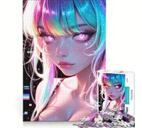 Puzzle da 1000 pezzi per adulti con ritratto di ragazza anime dai capelli arcobaleno gioco rilassante taglio di precisione adatto per la decorazione della scrivania 50x75cm