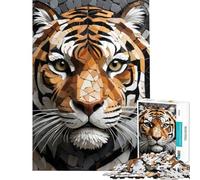Puzzle da 1000 pezzi per adulti con ritratto di tigre a mosaico Gioco rompicapo per adulti che stimola la memoria e favorisce l'interazione genitore-figlio (dimensioni 38x26cm)