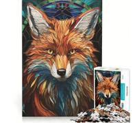 Puzzle da 1000 pezzi per adulti con ritratto di volpe in vetro colorato gioco impossibile ideale per passare il tempo durante le vacanze regalo di compleanno o di viaggio 38x52cm