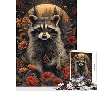 Puzzle da 1000 pezzi per adulti con ritratto floreale di procione gioco divertente antistress decorazione per la casa giocattolo per rafforzare l'amore tra le coppie (38x52cm)