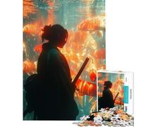 Puzzle da 1000 pezzi per adulti con Ronin e pesci Koi divertente gioco educativo sfida stimolante ottimo regalo sfida impegnativa (Dimensioni 38x26cm)