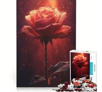 Puzzle da 1000 pezzi per adulti con rosa rossa e gocce di rugiada un gioco rilassante divertente e spiritoso ideale come regalo 38x52cm