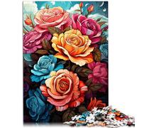 Puzzle da 1000 pezzi, per adulti, con rose colorate, gioco da sfida, 50 x 70 cm, per alleviare lo stress, vacanze a casa, passatempo per adolescenti dai 14 anni in su