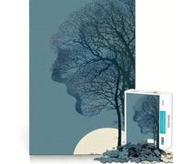 Puzzle da 1000 pezzi per adulti con sagoma di albero, viso e luna, bordi sottili, gioco cognitivo, giocattolo rilassante, decorazione natalizia da parete (38x52cm)