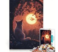 Puzzle da 1000 pezzi per adulti con sagoma di gatto contro la luna, gioco rilassante, impegnativo da completare, da aggiungere alla lista dei desideri con Babbo Natale 50x75cm