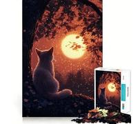 Puzzle da 1000 pezzi per adulti con sagoma di gatto contro la luna,ritaglio preciso,gioco creativo,giocattolo rilassante,regalo di Natale tranquillo (38x52cm)