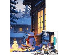 Puzzle da 1000 pezzi per adulti con scena di baita invernale e pupazzi di neve Un gioco educativo divertente e stimolante per la mente adatto a partire dai 14 anni (38x26cm)