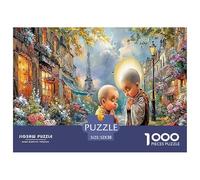 Puzzle da 1000 pezzi per adulti con scena di monaco di Parigi: due bambini vicino alla Torre Eiffel. Impossibile, difficile e istruttivo. Decompressione 52x38 cm/1000 pezzi.
