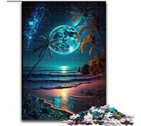 Puzzle da 1000 pezzi per adulti con scena notturna sulla spiaggia, in legno, dimensioni 50x75cm, perfetto per il divertimento in famiglia a Natale, Ringraziamento, compleanni e Pasqua.