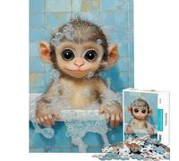 Puzzle da 1000 pezzi per adulti con scimmietta che fa il bagno gioco educativo per tutta la famiglia sfida regalo di Babbo Natale segreto migliora la memoria (dimensioni 38x52cm)