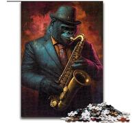 Puzzle da 1000 pezzi per adulti con scimpanzé che suona il sassofono, antistress, sfida difficile, regalo di Babbo Natale segreto per bambini dai 14 anni in su dimensioni 50x75cm
