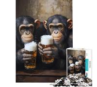 Puzzle da 1000 pezzi per adulti con scimpanzé toast e birra Un gioco rompicapo divertente e spiritoso perfetto come regalo per tutta la famiglia (dimensioni 50x75cm)