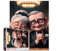 Puzzle da 1000 pezzi per adulti con scritta "Grandpa and Grandma Making Wishes", elegante coppia di anziani, fiori, rose e lampade, puzzle intellettuale, decomprimente, divertente, decorazione da