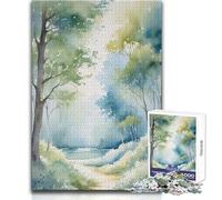 Puzzle da 1000 pezzi per adulti con sentiero nel bosco ad acquerello, goditi un dolce relax, vestibilità stabile, taglio preciso, dimensioni del giocattolo 38x26cm