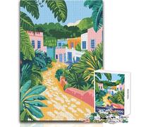 Puzzle da 1000 pezzi per adulti con sentiero nel villaggio tropicale pastello, giocattoli artistici minimalisti, giochi educativi, migliora la memoria, opera d'arte, regalo, dimensioni 50x75cm