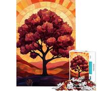 Puzzle da 1000 pezzi per adulti con silhouette di albero e tramonto su vetro satinato Gioco divertente e antistress per genitori e figli (dimensioni 50x75cm)