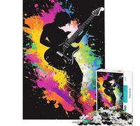 Puzzle da 1000 pezzi per adulti con silhouette di chitarrista e schizzi di colore una sfida impegnativa da completare perfetto come decorazione e gioco divertente adatto a partire dai 14 anni 38x52cm